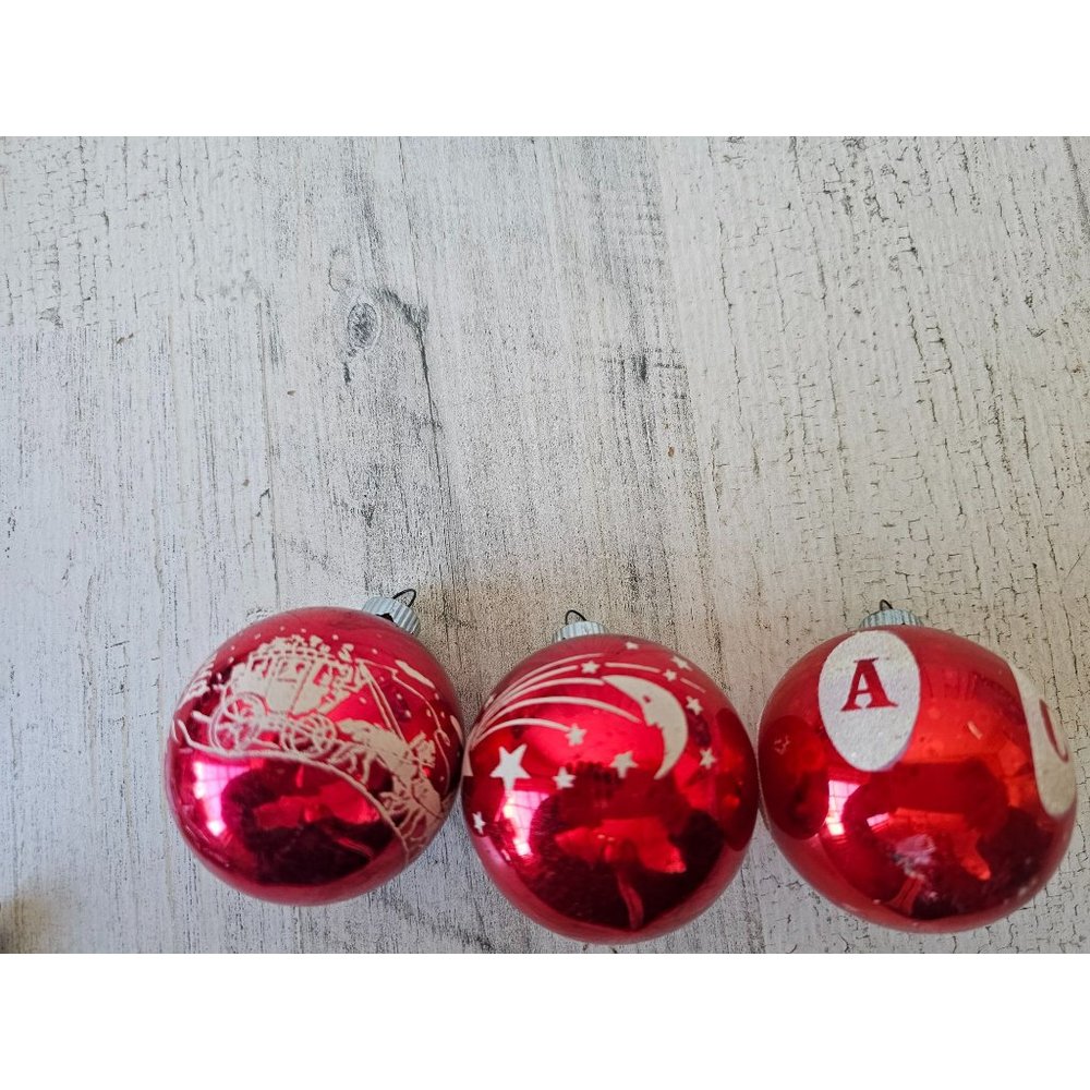 Vintage radko shiny Brite red ball ornament piece carriage star satellite set ba